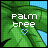 Pixelated image of a palm tree with green fronds and blue water background, displaying 'Palm tree' text above a heart symbol.