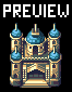 Pixel art castle with blue domes and golden accents on black background, labeled 'PREVIEW' in white block letters above.