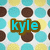 Pixelated patterned background with teal, brown, and yellow circles; two text labels 'kyle' and 'nelidon'; a '<33' symbol below.