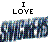 Pixelated text reads 'I LOVE' above a blurred, multicolored pixel block with blue and dark tones.