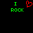 Green text 'I ROCK' appears twice on a black background with a red pixelated heart symbol between them.