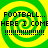 Four identical display pixelated text over a green and yellow spiral background with dotted lines below the text