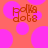 Pixelated orange text 'franks dot 8' on pink polka dots over coral background with no visible animation changes.