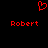 Red pixelated heart symbol above two instances of the name Robert in red pixelated text on a black background.