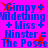 Blue text on bright pink background with red starbursts, repeating 'Gimpy + Wldething + Miss + Ninst er = The Posse' in pixelated font.