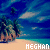 Pixelated beach scene with palm trees, blue sky, and turquoise water beneath the name "MEGHAN" in white text on a beige strip.
