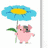 Pixelated pink pig holding a blue flower with yellow center, standing next to a giraffe with pink heart and penguin holding heart-shaped object.
