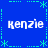 Blue background with four white 'kenzie' text instances arranged in a , surrounded by green dashed lines and star-like symbols