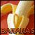 A pixelated banana split with a heart-shaped center on an orange background, labeled 'BANANAS' in bold red text.