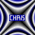 A repeating pattern of blue and white geometric shapes with the text "CHRIS" in blue rectangular boxes over each shape.