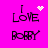 Pixelated text "I LOVE BOBBY" on bright pink background with animated heart and star effects.