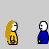 Animated contact sheet of pixel art characters with speech bubbles showing a dance request sequence.