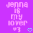 Pixelated text on purple background with two heart symbols, one pink and one cyan, in a static image.