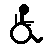 Black-and-white pixel art animation of a figure in a wheelchair performing sequential movements