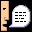 Pixelated chat bubble icon with changing text patterns and a static side profile face on black background.