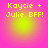 Four identical pixelated icons arranged in a , each displaying yellow text on a pink and green gradient background