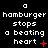three identical showing 'hamburger stops a beating heart' text with red symbols changing across observations