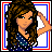 Pixelated cartoon woman with brown hair in blue polka-dot dress inside red-white-blue frame, next to text "Only In America" and partial "white chicks .movie." on red background.