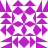 A static pixelated pattern composed of repeating geometric shapes in purple and white, arranged in a symmetrical grid with diamond, triangle, and curved forms.