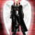 Pixelated figure in black attire with white accents stands against a red and white gradient background, head slightly tilted.