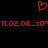 Red pixelated heart symbol above red digital text on black background.