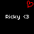 Red pixelated heart symbol above two identical white text lines reading 'Ricky <3' on black background.