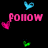 Pixelated text 'follow your heart' in pink with floating hearts in blue, pink, and green on black background.