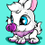 Animated contact sheet of a white cartoon bunny with pink ears and purple accessories against a cyan background, showing five distinct poses including closed eyes and mouth movements.