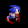 Four pixelated Sonic the Hedgehog frames show running motion with red speed trails against black background.