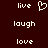 Pixelated text and a heart symbol arranged in three on dark red background, with identical left and right