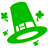 Green pixelated Saint Patrick's Day icon featuring a tilted hat with shamrocks and text about wearing green.