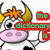 Animated cow icon with orange star on head, yellow horns, pink nose; text overlays change across frames.