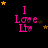 Pink text "I Love Life" with heart symbols on black background, surrounded by yellow and brown stars in animated sequence.