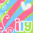 Pixelated icon with pink diagonal stripes, green swirls, white hearts, and the text "iLY" in stylized letters against a blue background.