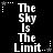Black background with white pixelated text "The Sky Is The Limit." repeated in a pattern, surrounded by small star and dot motifs