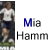 Animated sequence of a soccer player in white jersey and dark shorts, with text 'Mia Hamm' below the image.