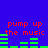 Blue background with red text reading "pump up the music" and green horizontal bars below each phrase, showing animation changes in bar heights.