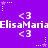 Purple background with repeating white text 'ElisaMaria' and '<3' symbols, surrounded by small white stars and dotted lines.