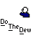 Pixelated character with white head and blue body appears in multiple positions, text "Do The Dew" below each, one instance shows "Ow!" in speech bubble