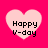 Four light pink heart shapes on a bright pink background, each containing black text reading "Happy V-day" in pixelated font.
