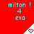 Red background with repeated cyan text 'milton ! 4 eva' and white triangular icons containing red hearts, some of which animate.