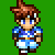 A 4x3 contact sheet of pixel art frames showing a character with brown hair and blue eyes in various poses against a green background, likely from an animated AIM buddy icon.