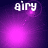Four purple-toned display the word 'airy' in white pixelated text with varying light effects and particle positions