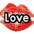 Red lips with 'Love' text over them, a dog's face with 'To' text, and a black background with 'Love' text and heart outlines.