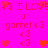 Pixelated pink background with repeated red text and heart symbols in a pattern, showing animated color shifts between frames