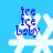 Pixelated blue background with white snowflake shapes and purple text reading 'ice ice baby' in three stacked lines.