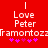 Red background with white text 'Love Peter' and 'framortozz' repeated, pink asterisks below, two vertical white lines at top center.
