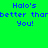 Green background with blue text reading "Halo's better than You!" and red rectangular blocks in various positions across the image.