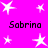 Bright pink background with white star shapes and repeated text "Sabrina" in black pixelated font across four