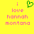 Yellow background with pink text reading "i love hannah montana" and a green pixelated heart symbol above the word "love".